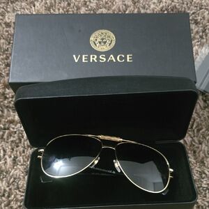 Versace Gold Frame Sunglasses with Black Lenses